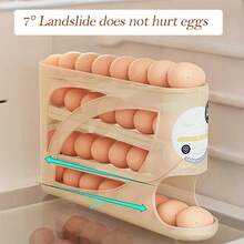 Automatic Rolling Egg Dispenser Organizer For Refrigerator, 4-Tier Space-Saving Egg Holder Tray, Holds 28 Eggs, Durable Plastic Egg Storage Rack For Fridge, Counter, Kitchen Cabinet - Beige - View 7