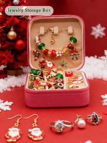 1 Stück Schmuckaufbewahrungsbox im Weihnachtsdesign mit Weihnachtsmann/Weihnachtsbaum als Geschenk für Frauen, Mini Schmuckorganizer, Geschenk für Frauen, große Kapazität, Reiseessentiell, für Urlaub, Strand, Badezimmer, Schlafzimmer