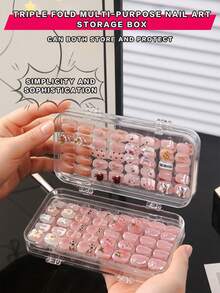 3-Fold Nail Display Box, Suitable For Popular Influencer Nail Stickers, Transparent Dust-Proof, Suitable For Nail Art And Jewelry Storage