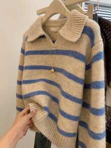 Vera Lane Women's Autumn And Winter Sweater, Casual Vacation Style, College Style, Cute Bohemian Countryside Style, Rural Dress, Women's Retro Long Sleeved Top, Beige Wool Sweater, Thanksgiving And New Year's Clothing