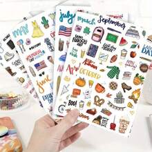 Pegatinas Decorativas/Pegatinas de Planificación Estacional de Vacaciones - Pegatinas de Planificador Diario - Varias Pegatinas Adecuadas para Decoración, Planificación, Scrapbooking, Diario Estético y Diario de Chatarra Suministros Escolares - Mezcla de colores - Ver 4