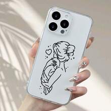 Nueva funda de teléfono de cuerpo completo antideslizante, a prueba de golpes y elegante: diseño minimalista de arte lineal de madre e hija abrazadas, patrón creativo de dibujo animado popular, funda de teléfono de TPU transparente, divertida y única, simple y elegante, funda de teléfono unisex de moda. Adecuado para iPhone 16, 15, 14, 13, 12, 11 ¡Consigue una funda de teléfono que se vea genial! - 1 pieza - Ver 3