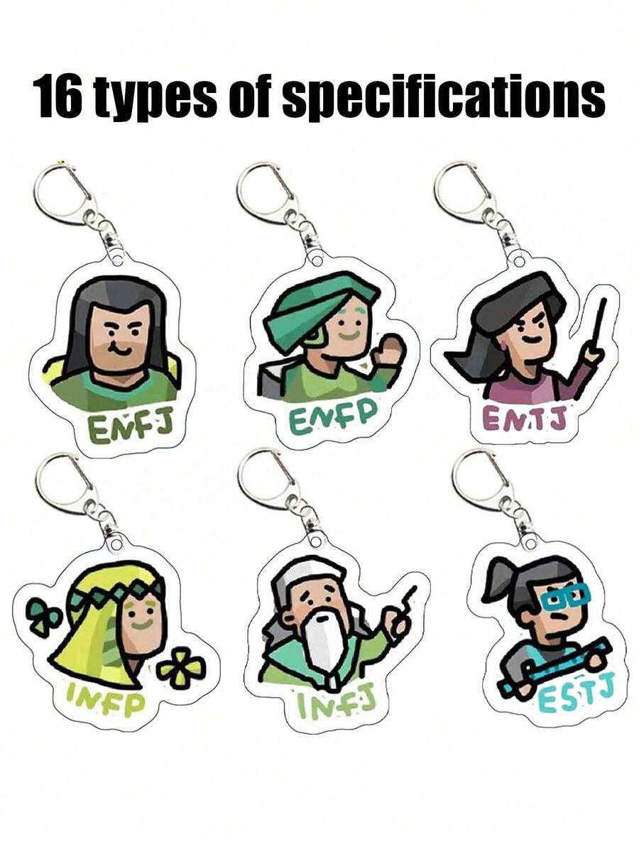 MBTI钥匙扣，MBTI 16个性化亚克力钥匙扣，背包挂绳配件，卡通人物礼物，可爱钥匙扣 - 彩色 - 查看 1