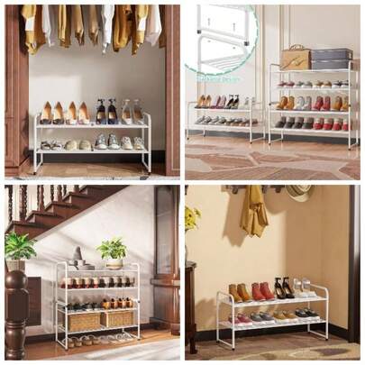 - Zapatero de 3 niveles de 33 pulgadas de ancho, organizador de zapatos de metal resistente, apilable, negro