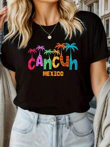 100% Algodón Unisex Viaje Familiar a México 2025 Camiseta Recta Trippin' Vacaciones - Camisetas Gráficas 100% Algodón para Mujeres, Ropa de Verano - Negro 11 - Ver 1