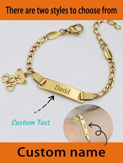 1 Piece Of Custom-Engraved Stainless Steel Bracelet With Name/Date, Adjustable Charm Bracelet, Suitable For Boys And Girls As Christening Or Birthday Gifts, Name Bracelets, Custom Bracelets, Couple Bracelets, Customizable Items, Gold Bracelets, Two Styles Available, Perfect For Sons And Daughters' Birthday Gifts, Personalized Gifts, Anniversary Gifts, Halloween, And Christmas Surprise Gifts For Family.