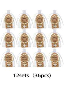 Set cadou brățară rozariu cu cruce și aripi de înger, 72 buc/24 seturi - Include brățară, pungă cadou și etichetă de mulțumire, pandantiv cruce cu brățară rozariu cu mărgele acrilice cu aripi de înger pentru femei și bărbați, botez, comuniune, nuntă, petrecere, Crăciun, cadou mic, en-gros (36/72 buc)
