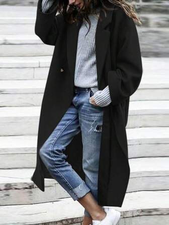 Plus Size Fashionable & Elegant Loose Long Casual Coat For Women, Minimalist & Comfortable, Suitable For Autumn/Winter