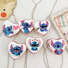 Stitch Individual Print Heart Shaped Pouch, Multiple Adorable Cartoon Designs Available, High-Quality PU Material, Lightweight Zipper Closure, Metal Chain Strap, Anime Fan Collectible Peripheral, Adds Vibrancy & Romance To Daily Outfits, .