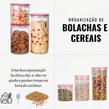 Potes Para Mantimento Com Tampa Hermético Plástico Estampa de Coração 600ml/1000ml/1400ml