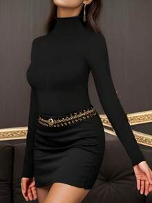 hupos Womens Scoop Neck Long Sleeve Slim Fit Basic T Shirt Fall And Winter Day Tops Fastival - 黑色 - 查看 5