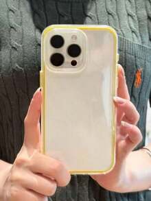 High-End Quality Apple Smartphone Fashionable Protective Case, 3-In-1 Thick Hard Material, Colorful Solid Color Frames, Personalized Creative Pink, White, Black, Blue, Green Options, Minimalist Anti-Fall Full Coverage Transparent Tactile Colored Phone Case, Waterproof, Shock-Proof, Anti-Fall, Anti-Scratch. - Màu vàng - Xem 5