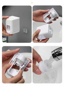 Automatic Toothpaste Squeezer Wall Mount Non-Drilling Toothpaste Dispenser For Bathroom Wall Non Perforated Home Bathroom Minimalist Style Bathroom Storage Tool -Wall-Mounted Toothbrush Holder With Squeezer For Kids And Adult No Power Required Plastic Bathroom Accessory For Simplified Toothpaste Dispensing