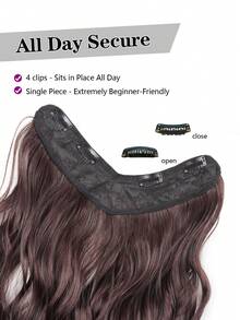 16/20/24/28英寸长波浪V型接发合成长波浪发型棕黑色深棕色假发耐热假发夹式接发3件/套女士日常佩戴1件