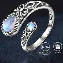 S925 Sterling Silver Moonstone Women's Ring Low Allergy Spoon Ring Victorian Vintage Style Adjustable Butterfly Thumb Jewelry Daily Party Holiday For Loved Ones Box - Bạc - Xem 5