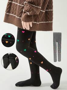 1/2 双女童心形和波尔卡圆点印花马镫紧身裤，适合裙子、舞蹈、学校、所有季节 - 彩色 - 查看 1