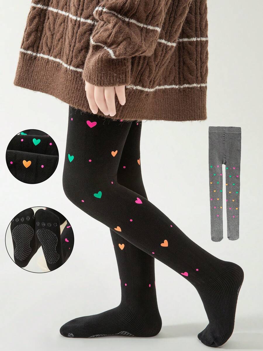 1/2 双女童心形和波尔卡圆点印花马镫紧身裤，适合裙子、舞蹈、学校、所有季节 - 彩色 - 查看 1