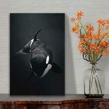 1pc Framed Orca (Killer Whale) Painting - Modern Black And White Marine Wildlife Canvas Poster, Minimalist Ocean Decor For Living Room, Bedroom, Office - Easy To Hang Framed Needed, Ocean Theme Decor, Bedroom Artwork, Bold Contrast Art, Striking Imagery - Black - View 3