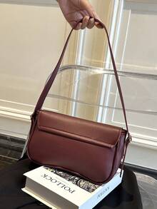 Fashionable Solid Color PU Shoulder Bag, Versatile For All Seasons - Burgundy Saddle Bag Burgundy Women's Handbag, Fashionable Minimalist Ladies' Casual Bag Fashionable Baguette Bag