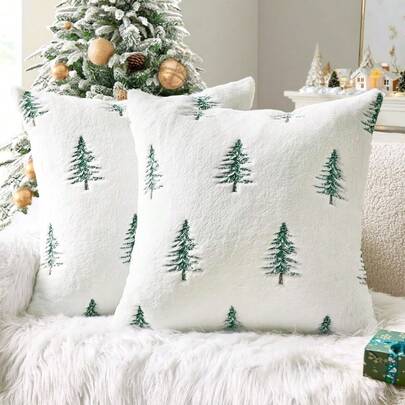1pc 18x18 Inch 3D Christmas Plush Throw Pillow Covers, Bells, Christmas Tree, Santa Claus Quilted Embroidered Cushion Cover, Festive Holiday Throw Pillow Forhristmas & New Year Home Decor, Winter Living Room, Cozy Bedroom