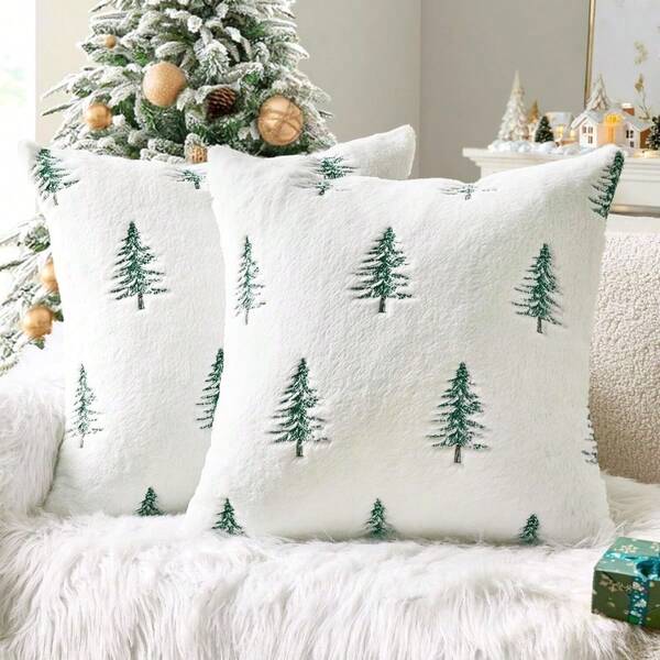 1pc 18x18 Inch 3D Christmas Plush Throw Pillow Covers, Bells, Christmas Tree, Santa Claus Quilted Embroidered Cushion Cover, Festive Holiday Throw Pillow Forhristmas & New Year Home Decor, Winter Living Room, Cozy Bedroom
