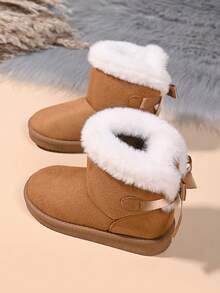 （建议购买比平时尺码大一码的尺码）新款冬季保暖婴儿靴，时尚防滑软底短靴，女童雪地靴，厚底靴，毛绒鞋 - 棕色 - 查看 5