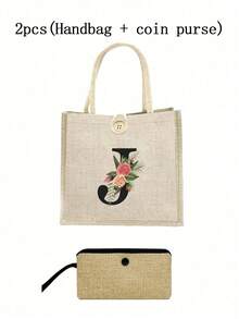 1 Stück Leinen Blumen Buchstaben Handtasche, einfache Handtasche mit großer Kapazität, tragbare lässige Aufbewahrungstasche, multifunktionale Einkaufstasche, personalisiertes Geschenktasche, geeignet für Hochzeiten, Geburtstage, Strände, Festivals, perfekte Geschenke für Frauen, Lehrer, Freunde, Brautjungfern, große Taschen, Studenten und Schulanfang, beste Lehrergeschenke für den Lehrertag, beste Geschenke zur Wertschätzung von Lehrern