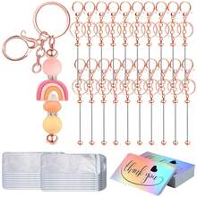 15/30/60 Stücke Perlenbare Schlüsselanhänger Stangen, wiederverschließbare Beutel und Dankeskarten Set beinhaltet 5/10/20 Perlen Schlüsselanhänger, 5/10/20 Verpackungsbeutel, 5/10/20 Dankeskarten für DIY Anhänger Handwerkskunst Schmuck