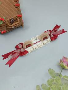 1 件女孩洛丽塔头带，可爱日式手工时尚配饰，角色扮演服装，彩色熊耳朵和蝴蝶结设计，适合秋冬季 - 彩色 - 查看 12