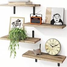 Superlele 4/6pcs Floating Shelves, Farmhouse Wood Wall Mounted Shelves For Bedroom & Bathroom Storage, Book Shelf