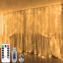 1件銅線LED窗簾仙女燈串，3*1M/3*2M/3*3M可選尺寸，USB供電附遙控器與掛鉤，彩色氛圍裝飾燈，適用臥室、花園、聖誕節、婚禮、情人節、萬聖節節日牆面裝飾 - 白色 - 查看 2