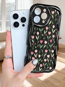 Tulip Floral Print Multi - Color Phone Case Cute Aesthetic Protective Cover Fashion Design  Compatible With Iphone 17Promax/17Pro/17AIR/17/16Promax/16Pro/16Plus/16/15Promax/15Pro/15Plus/15/14Promax/14Pro/14Plus/14/13Promax/13Pro/13/12Promax/12Pro/12/11Promax/11Pro/11/XSMAX/X/XS - màu đen - Xem 1