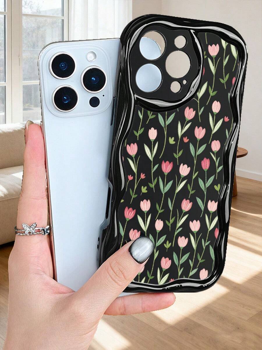 Tulip Floral Print Multi - Color Phone Case Cute Aesthetic Protective Cover Fashion Design  Compatible With Iphone 17Promax/17Pro/17AIR/17/16Promax/16Pro/16Plus/16/15Promax/15Pro/15Plus/15/14Promax/14Pro/14Plus/14/13Promax/13Pro/13/12Promax/12Pro/12/11Promax/11Pro/11/XSMAX/X/XS - màu đen - Xem 1