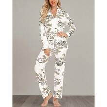 Women's Long Sleeve Button Down Pajama Sets Soft Loungewear Sleepwear For Women S-XXL - 白花 - 查看 7