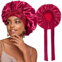 1件装奢华缎面丝绸睡眠帽 - 可调节舒适抽绳 - 男女通用护发产品，适用于沙龙、酒店、运动、居家使用，也可作毛巾或面巾使用。 - 彩色 - 查看 4