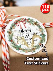 1/30/118pcs Customized Christmas Stickers Gift Labels, Customized Christmas Wreath Stickers, Customized Text Round Stickers Gift Labels - Gift Bag Stickers, Dessert And Baked Goods Packaging Box Personalized Self-Adhesive Labels, Christmas Stickers, Holiday Calendar - White - View 17