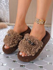 Mules femme à perles moelleuses avec semelle épaisse, convenant pour le port intérieur et extérieur