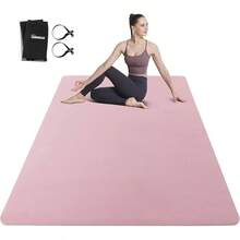 Alfombrilla de yoga para hombres y mujeres, 14 y 25 pulgadas, gruesa TPE para entrenamiento en casa, gimnasio, antideslizante, ecolgica, para yoga, pilates, estiramiento, meditacin - 72"x48"x1/4" + Perfecto Rosa y Gris - Ver 2