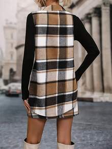 1 Set Plaid Casual Front Button Pocket Women 2 Pieces Outfit, Suitable For Spring And Autumn - Multicolor - View 2