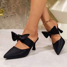 2025 New Bowknot Pointed Toe High Heel Shoes, Versatile Elevated Petite Women Pumps, French Elegant Lady Style, Suitable For Dresses - Black - View 9