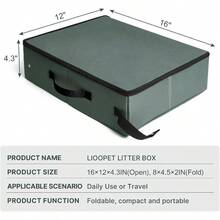 Caja de porttil, a prueba de fugas, caja de de viaje para gato, caja de plegable para gatos, para viajes, estancias de hotel y viajes por carretera gris oliva con tapa - gris oliva (con tapa) + Mediano - Ver 3