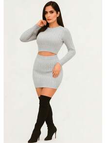 Conjunto de Falda y Blusa Tejida - Gris - Ver 1