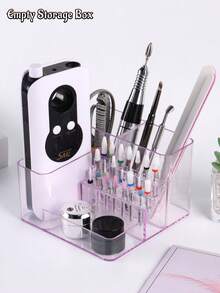 FULL BEAUTY 1pc Transparent Portable Empty Nail Storage Box With Layered Compartments For Nail Drill Bit Display Storage, Grinding Machine, Nail Polish, Brush, Tweezers Organizer - No Assembly Needed, Acrylic Desktop Nail Art Tool Organizer Nail Supplies