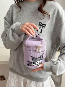 Sanrio 1 szt. Sanrio New Cartoon Kuromi Duża pojemność wiaderko do makijażu Przenośna torba na drobne w kształcie serca dla dziewczynek Torba do przechowywania kosmetyków