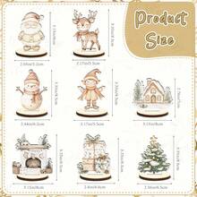 8 pièces Décoration de bureau vintage en bois aquarelle de Noël, style campagnard, bonhomme de neige, cerf, Père Noël, ornements de table, accessoires de décoration, cadeaux de fête