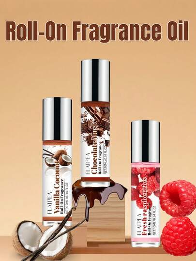 10ml Women's Fragrance Oil, Chocolate/Vanilla Coconut/Strawberry Essential Oil Roller Bottle Fragrance, Perfect Gift For Her, Long-Lasting Aroma Therapy, Suitable For Diffuser & Daily Use