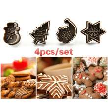 4pcs Christmas Cookie Cutters - Durable Plastic, Easy-Press Design With Snowman, Snowflake, Christmas Tree, Santa Claus Patterns For Perfect Baking, Suitable For Holiday Cookies And Pastries, Baking Accessories | Holiday Themed Tools | Durable Plastic