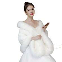 1 قطعة شال فستان زفاف للنساء، وشاح عروس دافئ من الفرو الصناعي السميك للحفلات الشتوية - A - مشاهدة 1