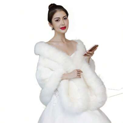 1 件套女士婚纱披肩，温暖新娘裹身厚人造毛皮斗篷，适合冬季婚礼派对