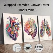 3 件套人体解剖学水彩画套装 - 带有花卉图案的大脑、心脏和肺 | 医学抽象帆布墙面艺术，适用于家居装饰 | 可选框架海报，适用于卧室装饰、客厅装饰、办公室装饰、带框架的墙面艺术 - 彩色 - 查看 17
